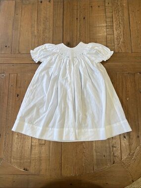 Petite Ami smocked rosette white a-line dress 3 months christening
